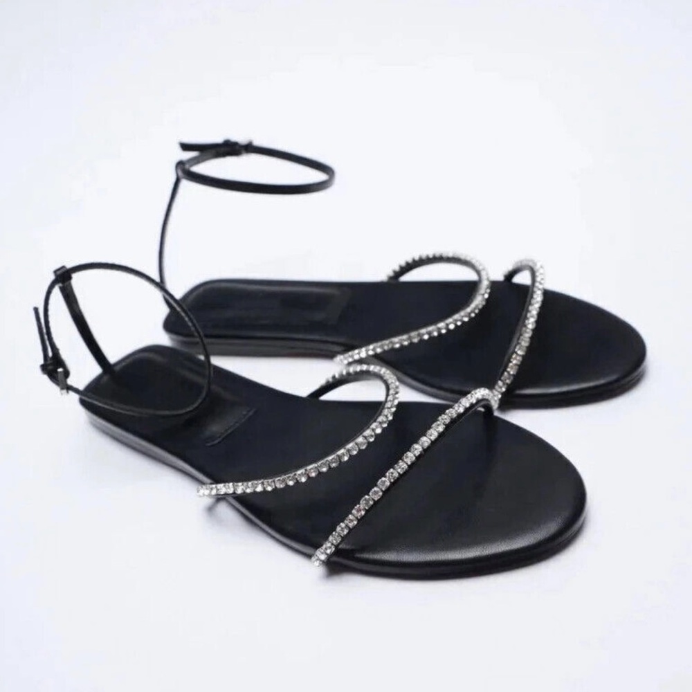 Zara Sparkly Low Heeled Sandals (size 9)